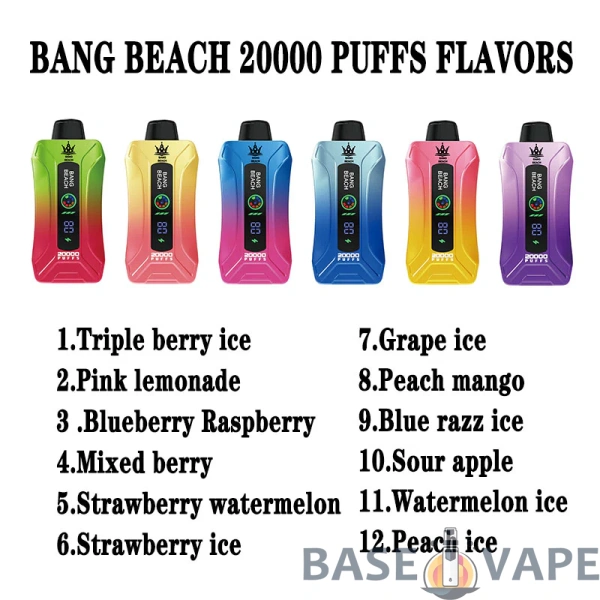 Bang Beach 20000 Puffar 0% 2% 3% 5% Uppladdningsbara engångsvapes med låg nikotinhalt Penna Bulk Köp grossist - BaseVape - 12