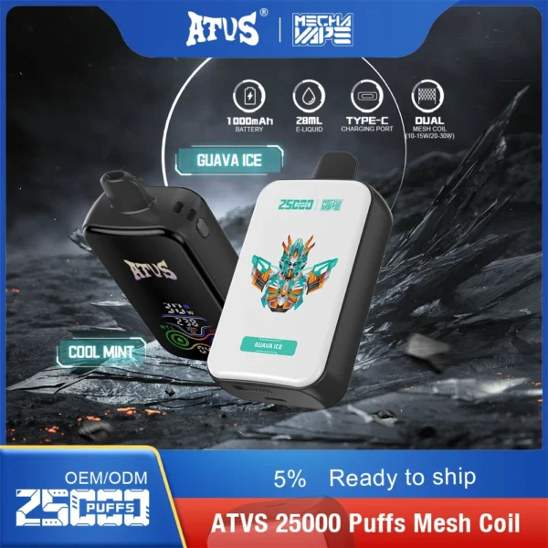 ATVS 25000 Puffs Dual Mesh 5% Low Nicotine Rechargeable Disposable Vapes Pen Bulk Buy Wholesale - BaseVape - 8