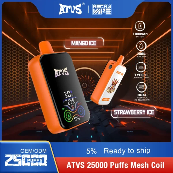 ATVS 25000 Puffs Dual Mesh 5% Low Nicotine Rechargeable Disposable Vapes Pen Bulk Buy Wholesale - BaseVape - 7