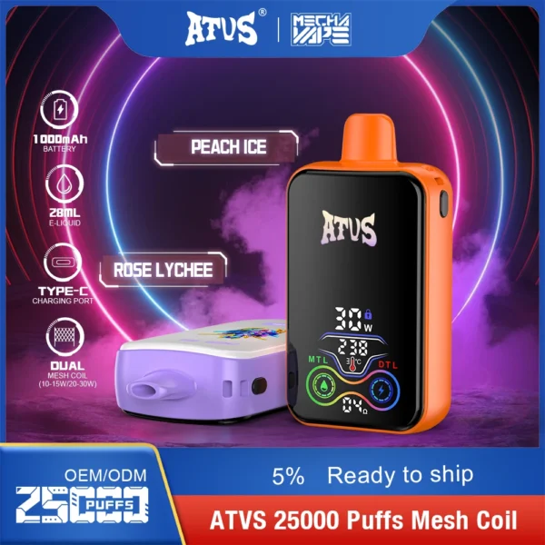 ATVS 25000 Puffs Dual Mesh 5% Low Nicotine Rechargeable Disposable Vapes Pen Bulk Buy Wholesale - BaseVape - 6