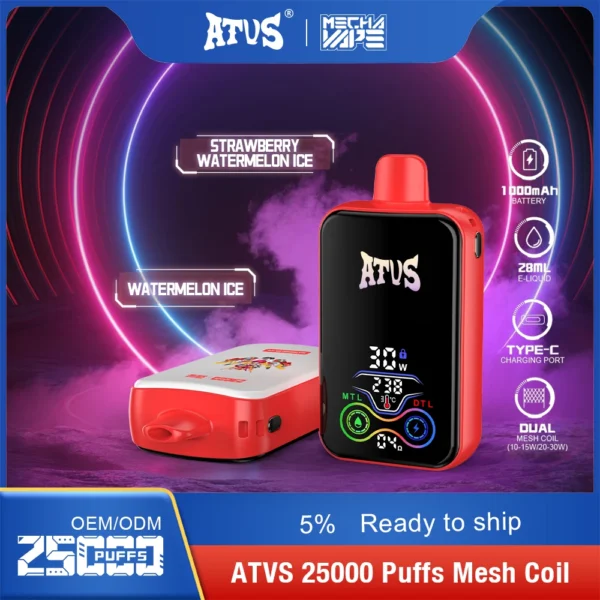 ATVS 25000 Puffs Dual Mesh 5% Low Nicotine Rechargeable Disposable Vapes Pen Bulk Buy Wholesale - BaseVape - 5