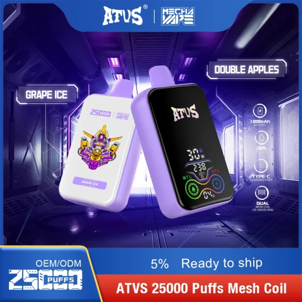 ATVS 25000 Puffs Dual Mesh 5% Low Nicotine Rechargeable Disposable Vapes Pen Bulk Buy Wholesale - BaseVape - 2