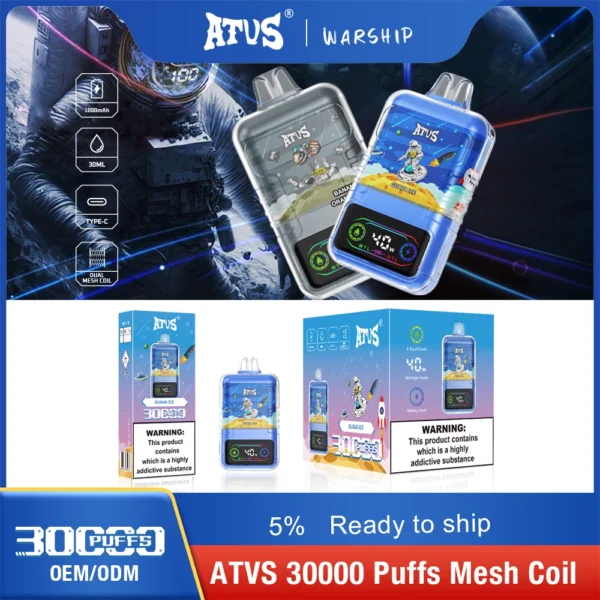 ATVS 30000 Puffs Dual Mesh 5% Low Nicotine Rechargeable Disposable Vapes Pen Bulk Buy Wholesale - BaseVape - 8