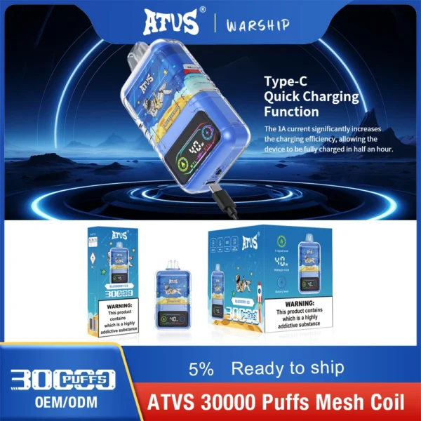 ATVS 30000 Puffs Dual Mesh 5% Low Nicotine Rechargeable Disposable Vapes Pen Bulk Buy Wholesale - BaseVape - 6