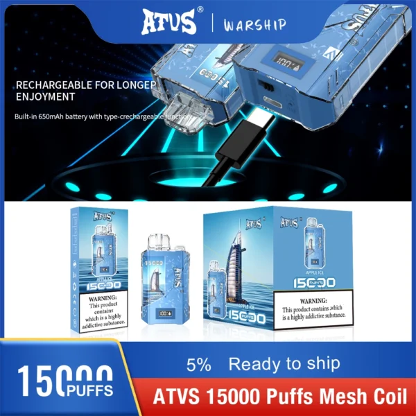 Atvs 15000 Puffs 5% Low Nicotine Rechargeable Disposable Vapes Pen Bulk Buy Wholesale - BaseVape - 13