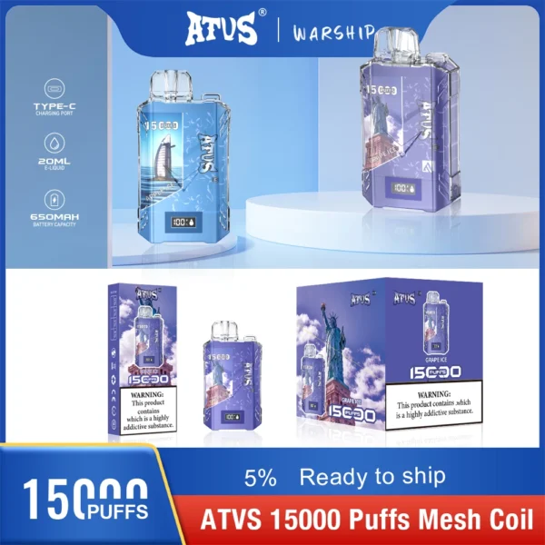 Atvs 15000 Puffs 5% Low Nicotine Rechargeable Disposable Vapes Pen Bulk Buy Wholesale - BaseVape - 12