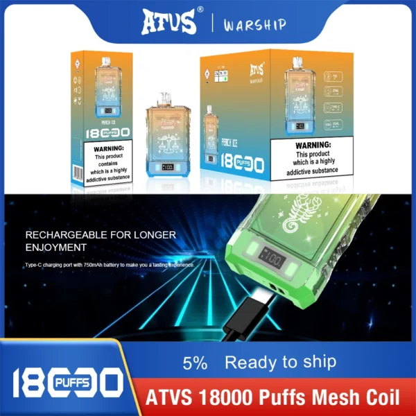 Atvs Warship 18000 Puffs 5% Low Nicotine Rechargeable Disposable Vapes Pen Bulk Buy Wholesale - BaseVape - 6