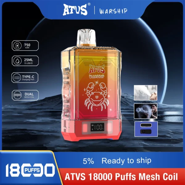 Atvs Warship 18000 Puffs 5% Low Nicotine Rechargeable Disposable Vapes Pen Bulk Buy Wholesale - BaseVape - 1