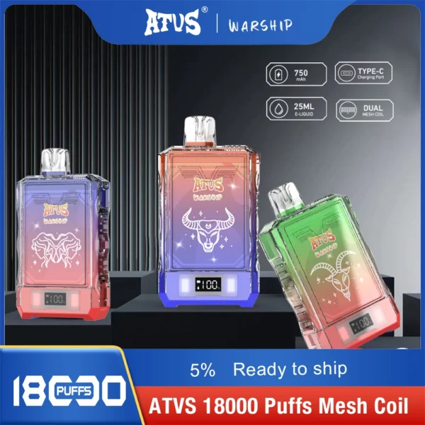 Atvs Warship 18000 Puffs 5% Low Nicotine Rechargeable Disposable Vapes Pen Bulk Buy Wholesale - BaseVape - 9