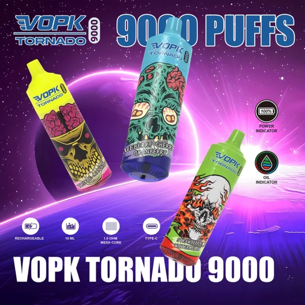 VOPK Tornado 9000 Puffs 0% 2% 3% 5% Перезаряжаемые одноразовые ручки для электронных сигарет с низким содержанием никотина, оптовая покупка оптом - BaseVape - 1