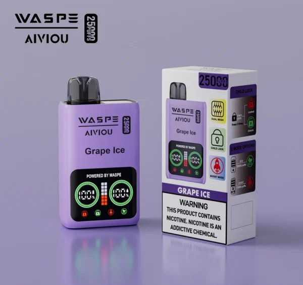 WASPE 25000 PUFFS Подвійна сітчаста коробка 0% 2% 5% Перезаряджувана одноразова ручка зі світлодіодним дисплеєм з низьким вмістом нікотину Купуйте оптом - BaseVape - 3