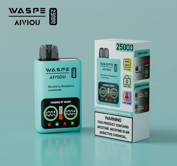 WASPE 25000 PUFFS Подвійна сітчаста коробка 0% 2% 5% Перезаряджувана одноразова ручка зі світлодіодним дисплеєм з низьким вмістом нікотину Купуйте оптом - BaseVape - 11