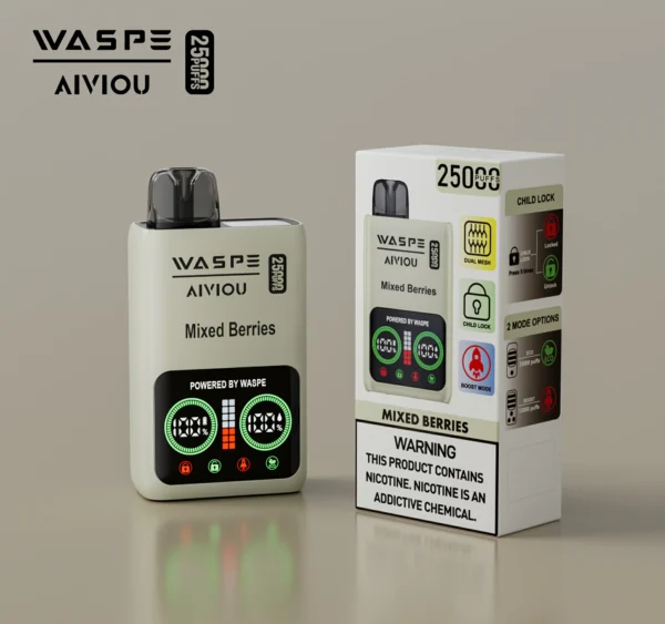 WASPE 25000 PUFFS Подвійна сітчаста коробка 0% 2% 5% Світлодіодний дисплей з низьким вмістом нікотину Перезаряджувана одноразова ручка для вейпів оптом Купуйте оптом - BaseVape - 10