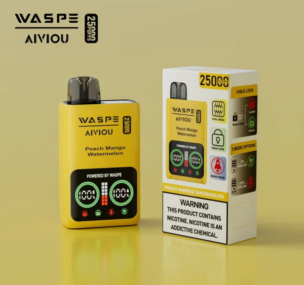 WASPE 25000 PUFFS Подвійна сітчаста коробка 0% 2% 5% Перезаряджувана одноразова ручка зі світлодіодним дисплеєм з низьким вмістом нікотину Купуйте оптом - BaseVape - 9